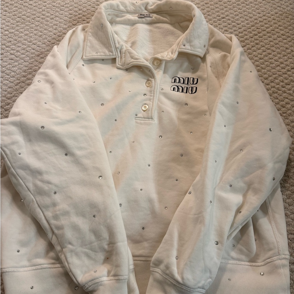 Miu Miu Ivory Embellished Polo Sweatshirt - Picture 5 of 8